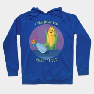 I Can Hear You Purrfectly – Corny Veggie Cat Cartoon Hoodie